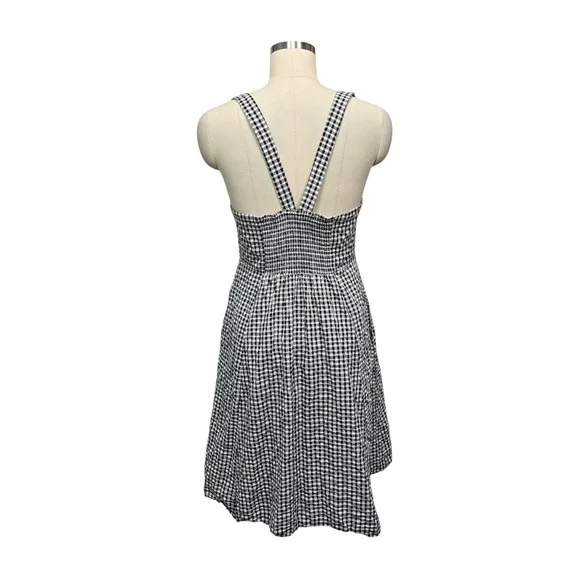 Madewell Gingham Button Front Smocked Midi‎ Dress Black White Size 6 - Picture 2 of 9